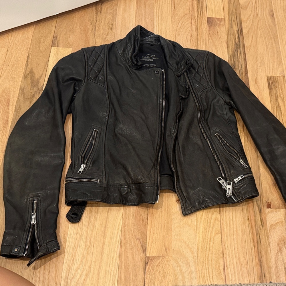 All Saints Black Leather Biker Jacket